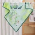 Artistic floral satin square scarf with chic green border, elegant and versatile accessory. - Green Oil Painting Floral RY-51