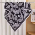 Black and white paisley print square scarf, lightweight satin fabric headwear and shawl. - RY-56