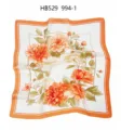Silk square scarf with elegant floral print and chic orange border, 70x70cm luxury style. - 70*70cm / Orange Peony RY-48