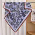 Lavender paisley square scarf with brown border, elegant satin headscarf and summer shawl. - RY-57