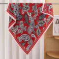 Red black paisley printed silk satin square scarf 90cm vintage headscarf for women top style. - RY-58