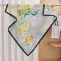 Women fashion artistic floral print square scarf with elegant black border daily accessory. - Grey Oil Painting Floral RY-49