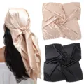 Satin square scarf 90cm, silky texture, elegant head wrap detail for women fashion. - Style 012