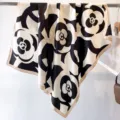 Classic black white floral satin square scarf, elegant fashion neckerchief for daily wear. - RY-09