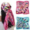 Satijnen vierkante sjaal voor dames abstract geometrische print haarsjaal 90cm. - Stijl 003