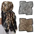 Satin Square Scarf 90cm Silk Feel Animal Print Headscarf Hair Wrap for Women Fashion - Style 005