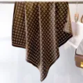 Vintage brown square silk scarf for women, classic monogram print chic neckerchief 70cm. - RY-12