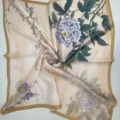 Retro oil painting floral print silk square scarf, elegant artistic soft style women scarf. - Light Purple Peony Scarf