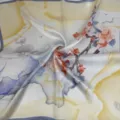 Elegant floral silk square scarf with artistic oil painting style print and soft sheen texture. - Orange Flower Ink Scarf