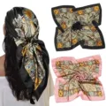 Satin square scarf for women, elegant paisley baroque hair scarf 90cm head wrap. - Style 008