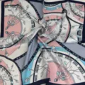 Luxurious silk satin square scarf with artistic floral oil painting print and elegant soft pastel colors. - Pink and Blue Vine Pattern Scarf
