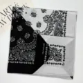 Classic black and white paisley cotton bandana, vintage retro square scarf for women men. - 54*54CM / Black and White