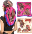 Satin square silk scarf with butterfly wing print for women fashionable headscarf 90cm - Style 019
