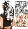 90cm square satin hair scarf women vintage floral silk scarf elegant head wrap style. - Style 021