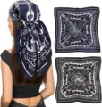 Vintage equestrian print square scarf satin silk headscarf for women fashion accessory. - Style 022