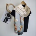 Elegant floral print silk scarf long shawl, smooth texture, perfect for women spring wear. - Warm Apricot Light Smoke Floral