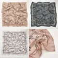 Pañuelo cuadrado elegante con estampado floral, tejido sedoso con borde festoneado. - RY-13
