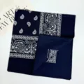 Classic navy blue cotton bandana with vintage paisley print, stylish square scarf for daily wear. - 54*54CM / RY-09