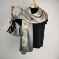 Elegant gradient floral print long silk scarf for women, soft lightweight spring fashion shawl. - Grey Mist Magnolia