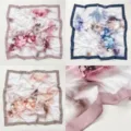 Pañuelo cuadrado de seda sintética con flores elegante mujer variante multicolor moda chic - RY-14
