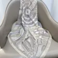 Geometric print imitation silk scarf, elegant grey and purple variant for stylish women. - RY-05