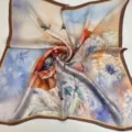 Artistic watercolor floral print silk square scarf with elegant brown border, soft and chic accessory. - Painted Poppy Scarf