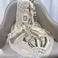 Geometric Print Twill Silk Scarf Brown Cream Chic Elegant Small Neck Scarf For Women - RY-07