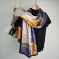 Silk scarf for women, elegant long printed design with belt motifs, premium smooth fabric. - Soft Equestrian Style