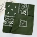 Vintage dark green paisley cotton bandana for women and men, classic western cowboy headscarf. - 54*54CM / RY-02