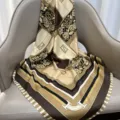 Brown geometric floral print silk scarf women stylish luxury style neckerchief small square - RY-09