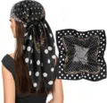 Black and white polka dot satin square silk scarf 90cm fashion head wrap for women - Style 026