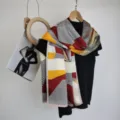 Geometric print silk scarf long women lightweight fashion neckerchief shawl wrap accessory - Orange Geometric Patchwork Woven Series