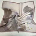 Artistic lotus print silk satin square scarf, elegant floral design for women, soft touch. - Light Ink Lotus Pattern Scarf 6