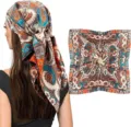 90cm satin silk square headscarf with vintage paisley print for women fashion hair wrap. - Style 028
