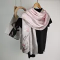 Women's Floral Print Silk Scarf Long Draped Shawl Elegant Spring Fashion Accessory - Pink Mist Magnolia Series