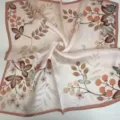 Elegant floral print mulberry silk square scarf, soft aesthetic silk neckerchief accessory. - Pink Base Berry Floral Scarf