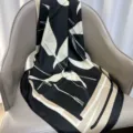 Black and beige printed twill small scarf, imitation silk neckerchief for women fashion daily wear. - RY-16