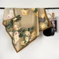 Women's 90cm floral print silk square scarf, elegant lightweight vintage fashion shawl. - RY-16