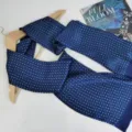 Classic dark blue silk long scarf with delicate floral print for men, elegant suit accessory. - Navy & Light Blue Small Floral Jacquard