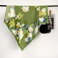 Green lotus flower silk square scarf 90cm elegant floral women large shawl wrap hijab - RY-18