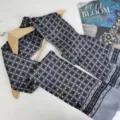 Luxury men's silk long scarf, vintage geometric floral patterned suit ribbon necktie for business. - Deep Grey Blue Subtle Floral