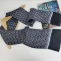 Luxury mens silk scarf with classic chain print elegant long necktie for business gifts. - Black with Blue and White Chain