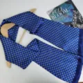 Blue silk men's long scarf with vintage pattern, elegant suit neck scarf accessory. - Royal Blue Gold Subtle Floral