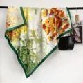 Elegant 90cm floral twill square scarf for women, lightweight imitation silk shawl accessory. - RY-27
