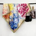 Floral Print Square Scarf Satin Silk Women Shawl 90cm Blue Yellow Pink Fashion Accessory - RY-28