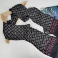 Retro silk long scarf for men, luxury geometric pattern double-layer necktie for suit. - Red & White Plaid on Black