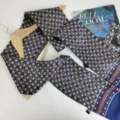 Retro silk scarf for men, luxury geometric print long necktie for business and formal wear. - Navy Blue Red and White Small Floral Pattern