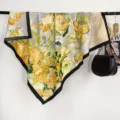 Fashion 90cm Twill Square Scarf Women Silk Feel Elegant Artistic Floral Print Shawl - RY-32