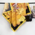Yellow black floral large square silk scarf elegant women fashion neckerchief 90cm - RY-33