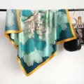 90cm Green Floral Twill Silk Square Scarf Luxury Women Large Shawl Elegant Fashion - RY-34